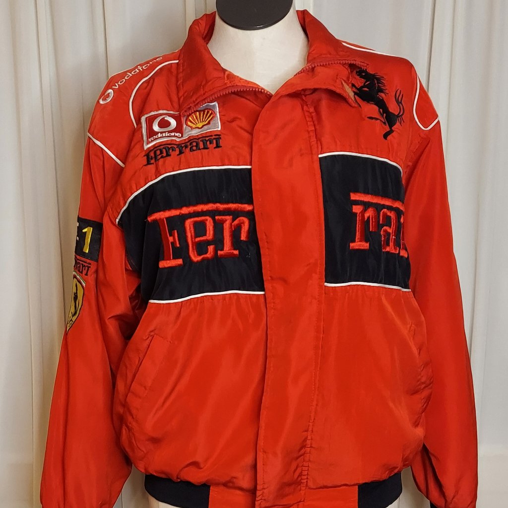 Vintage Ferrari Men's Red And Black Jacket